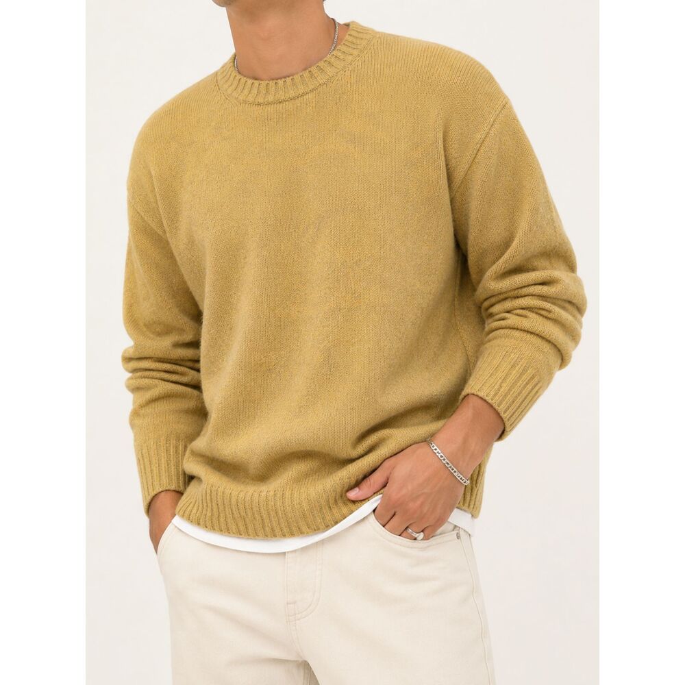 Vintage Eddie Bauer 100% Lambswool Sweater Mustard Yellow Crewneck Large